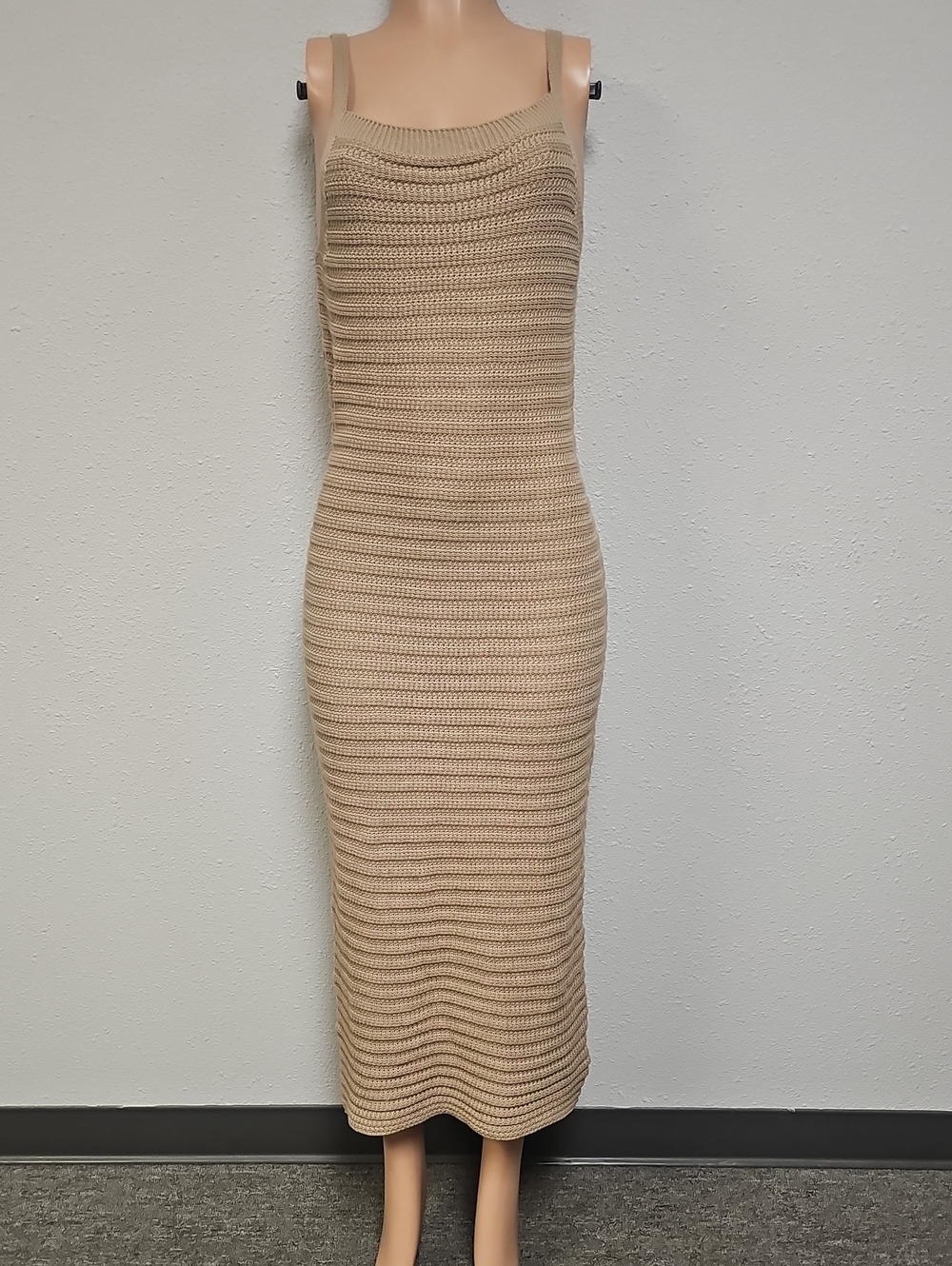 Workshop Republic Clothing Neutral Knit Midi Tank Dress in Beige